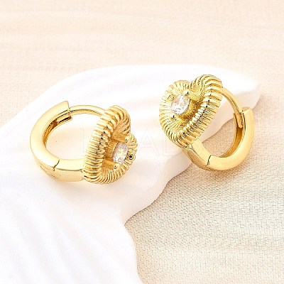Heart Brass Micro Pave Clear Cubic Zirconia Hoop Earrings EJEW-Z121-05G-1