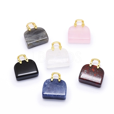 Natural & Synthetic Gemstone Brass Pendants KK-E274-01G-1