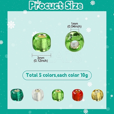 50G 5 Colors Christmas Theme Silver Lined Glass Seed Beads SEED-YW0002-62A-1