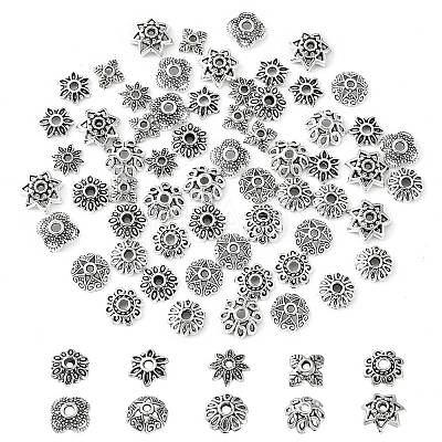 200Pcs 10 Styles Tibetan Style Alloy Bead Caps TIBE-CJ0001-22-1