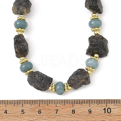 Raw Rough Natural Iolite and Dyed White Jade Rondelle Beaded Necklaces NJEW-JN06646-1
