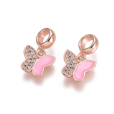 Brass Micro Pave Cubic Zirconia European Dangle Charms ZIRC-E163-02RG-1