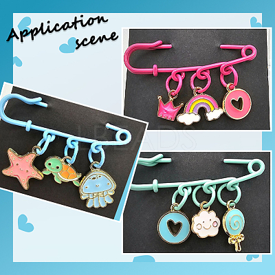 30Pcs 15 Colors Baking Paint Iron Brooch Findings IFIN-SC0002-01-1