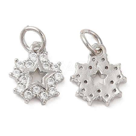 Rack Plating Brass Pave Clear Cubic Zirconia Star Charms with Jump Ring KK-Z026-12P-1