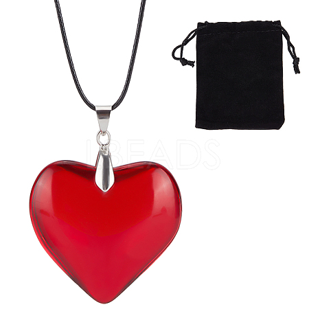 1Pc Glass Heart Pendant Necklaces NJEW-BBC0001-29A-1