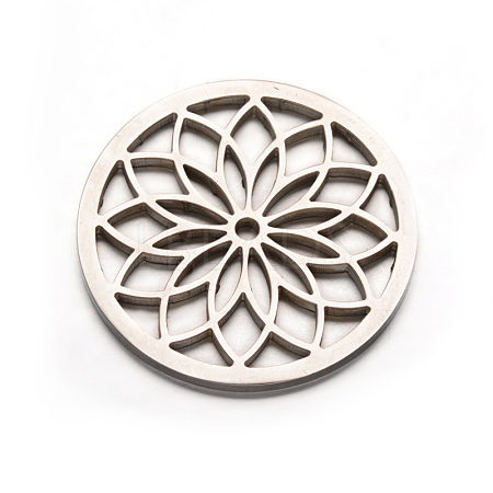 Tarnish Resistant Flat Round with Flower 304 Stainless Steel Beads STAS-F079-04P-1