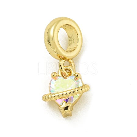 Rack Plating Brass Pave Clear AB Cubic Zirconia Heart Balloon European Dangle Charms KK-Z067-42G-1