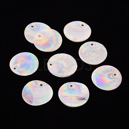 Electroplate Natural Capiz Shell Pendants SSHEL-T014-36-1