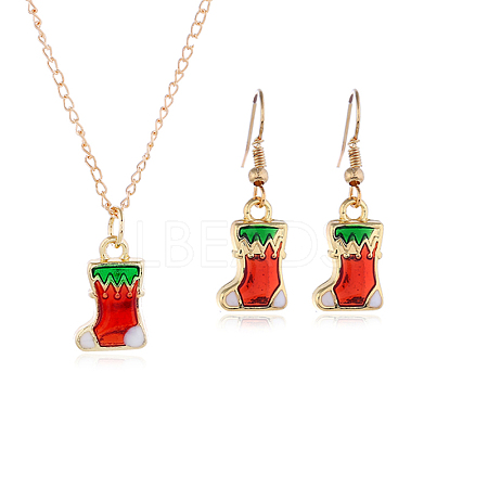 Christmas Theme Alloy Enamel Pendant Necklace & Dangle Earrings Set FN1321-3-1