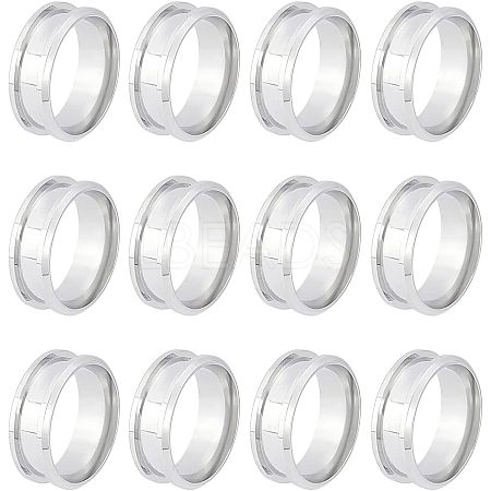 12Pcs 201 Stainless Steel Grooved Finger Ring Settings STAS-UN0038-95-1
