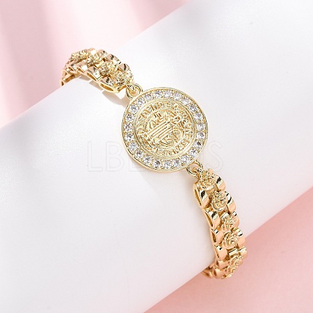 Brass Micro Pave Clear Cubic Zirconia Link Bracelets for Women BJEW-G769-01G-1