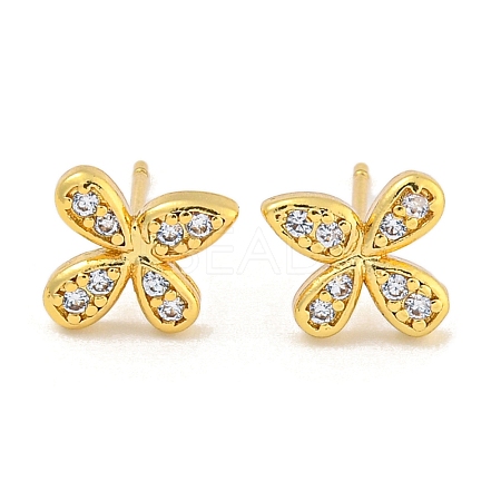 Rack Plating Brass Micro Pave Clear Cubic Zirconia Stud Earrings EJEW-N055-02G-04-RS-1