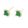 Green Cubic Zirconia Square Stud Earrings EJEW-F282-27G-1
