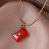Vintage European 304 Stainless Steel Crystal Rhinestone Red Coin Candy Charm Necklaces with Enamel for Women EK6203-2
