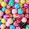 80Pcs 10 Colors Opaque Striped Acrylic Beads SACR-BT0001-02-3