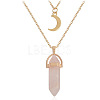Natural Rose Quartz Double Terminated Pointed Bullet & Moon Alloy Pendant Double Layer Necklaces for Women WGAD714-08-1
