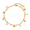 Synthetic Turquoise Round & 304 Stainless Steel Shell Shape Charm Double Layer Anklets for Women FS-WG7A7AF-01-5