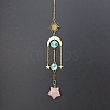 Natural Rose Quartz Star Sun Catcher Hanging Ornaments with Brass Sun HJEW-PW0002-13C-1