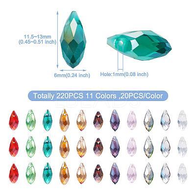220Pcs 11 Colors Electroplate Glass Faceted Teardrop Beads Strands EGLA-CD0001-09-1