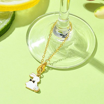 Alloy Enamel Rabbit Cup Pendant Decorations HJEW-JM01753-03-1