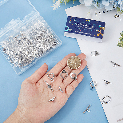 100Pcs 4 Styles Tibetan Style Alloy Toggle Clasps FIND-SC0008-04-1