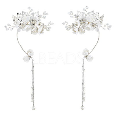 2Pcs 2 Styles Flower Crystal Rhinestone & Plastic Pearl Cuff Earrings EJEW-FH0001-13S-1