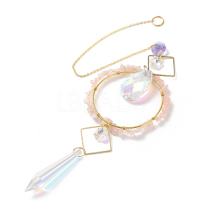Natural Rose Quartz Chips Hanging Ornaments G-Z051-01C-1