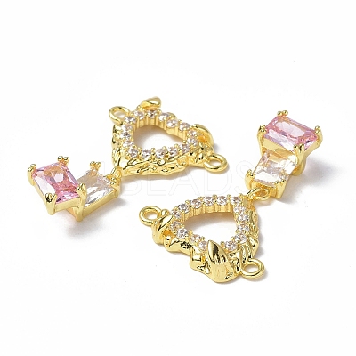 Brass Pave Clear & Pink Cubic Zirconia Connector Charms KK-P223-40G-1