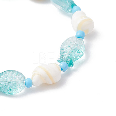 2Pcs 2 Styles Natural Shell & Glass & Glass Seed Beaded Stretch Bracelets Set BJEW-JB12209-1