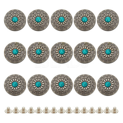 15Pcs 1-Hole Alloy & Plastic Beads Buttons BUTT-HY0001-11D-1