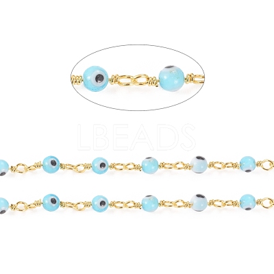 3.28 Feet Handmade Evil Eye Lampwork Round Beaded Chains X-CHC-G009-A-G01-1
