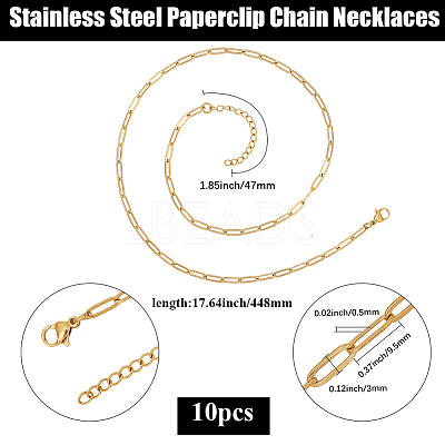 10Pcs 667 Stainless Steel Paperclip Chain Necklaces NJEW-BBC0001-48B-G-1