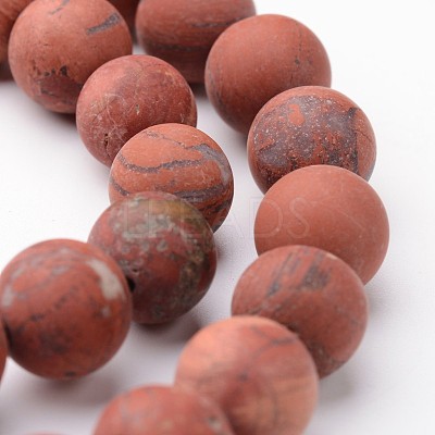 Frosted Round Natural Red Jasper Bead Strands G-J346-22-10mm-1