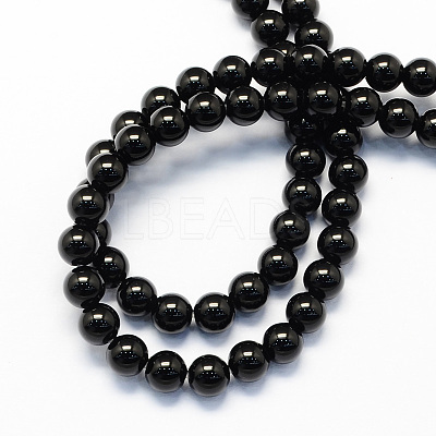 Round Natural Dyed & Heated Black Onyx Stone Beads Strands X-G-S119-8mm-1