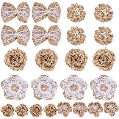 Handmade Burlap Flower & Lace Bowknot FIND-SC0001-21-1
