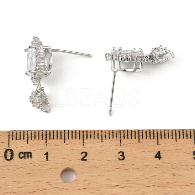 Oval Brass Micro Pave Clear Cubic Zirconia Stud Earring Findings KK-C107-07P-1