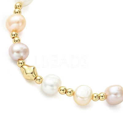 Adjustable Natural Cultured Freshwater Pearl & Brass Beads Slider Bracelets for Women BJEW-JB13604-1