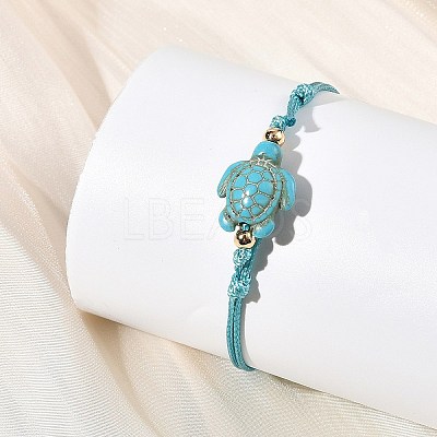 4Pcs 4 Colors Ocean Dyed Synthetic Turquoise Sea Turtle Beaded Adjustable Waxed Polyester Cord Bracelets for Women BJEW-JB14243-03-1