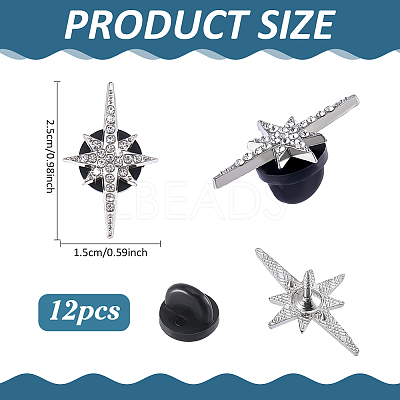 12Pcs Star Alloy Pave Rhinestone Clip Lapel Pin Backs for Clothes JEWB-FG0001-83-1