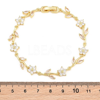Brass Pave Cubic Zirconia Flower Link Chain Bracelets for Women KK-CBA68DA-14G-11-1