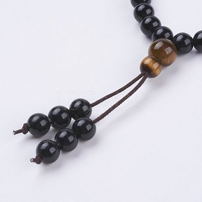 Natural Obsidian & Tiger Eye Wrap Bracelets BJEW-P188-09-1