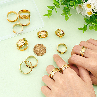 14pcs 7 size Unisex Stainless Steel Grooved Finger Ring Sets RJEW-UN0002-65G-1