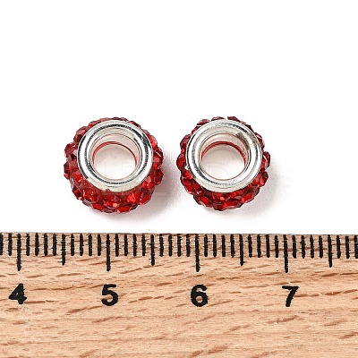 Polymer Clay Rhinestone European Large Hole Beads with Silver Color Plated Brass Cores FPDL-R002-06-1