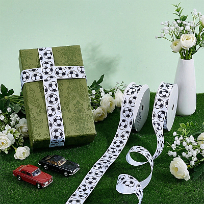 Polyester Football Pattern Ribbon OCOR-WH0078-556-1