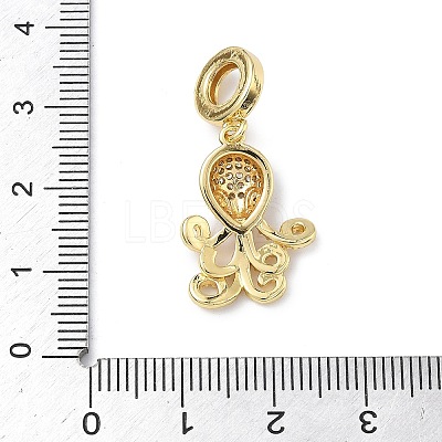Brass Micro Pave Clear Cubic Zirconia Sea Animals European Dangle Charms KK-Z143-02G-01-1