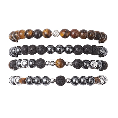 4Pcs Natural & Synthetic Mixed Gemstone Round Beads Stretch Bracelets for Women BJEW-JB12556-1