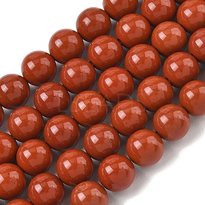 Grade A Natural Red Jasper Bead Strands G-P075-36-8mm-1