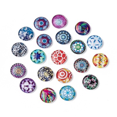 Mosaic Printed Glass Half Round/Dome Cabochons GGLA-N004-12mm-G-1