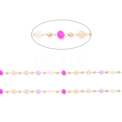 Faceted Rondelle Glass & Round 304 Stainless Steel Beaded Chains CHS-G026-01KCG-01-1