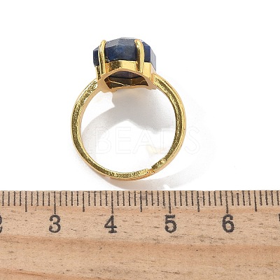 Hexagon Natural Lapis Lazuli Finger Rings RJEW-B113-02G-01-1